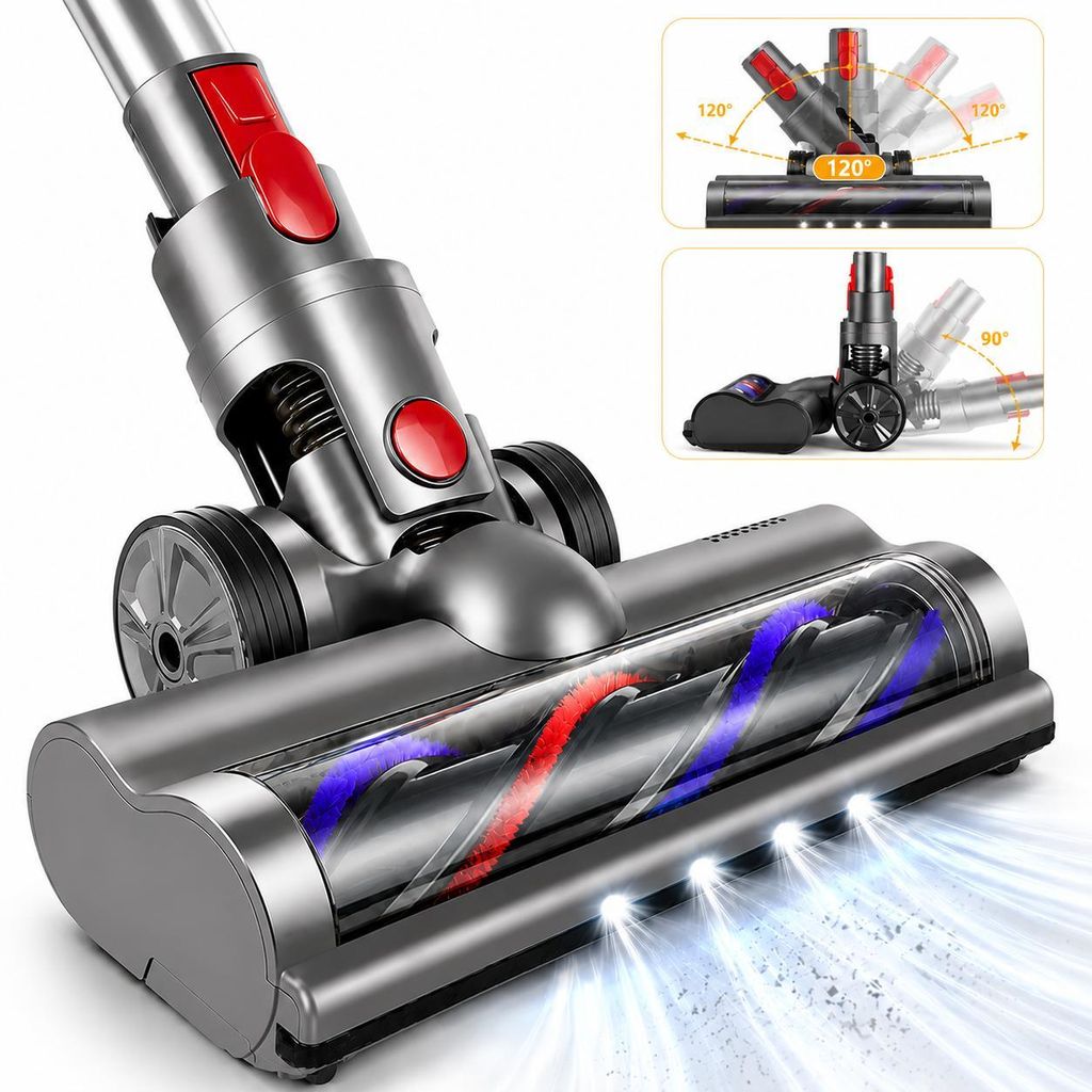 Elektrobürste mit 4 LED-Frontlichtern, kompatibel mit Dyson V7 V8 V10 V11 V15, Direktantrieb Saugkopf für Hartböden & Kurzflor-Teppiche, Ersatz-...