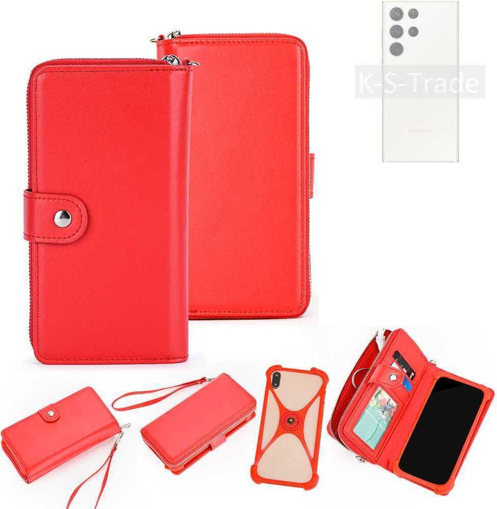 K-S-Trade 2in1 Schutzhülle Portemonnee Handyhülle mit Bumper kompatibel mit Samsung Galaxy S23 Ultra Hülle Case Etui Geldbörse Smartphone rot (1x)