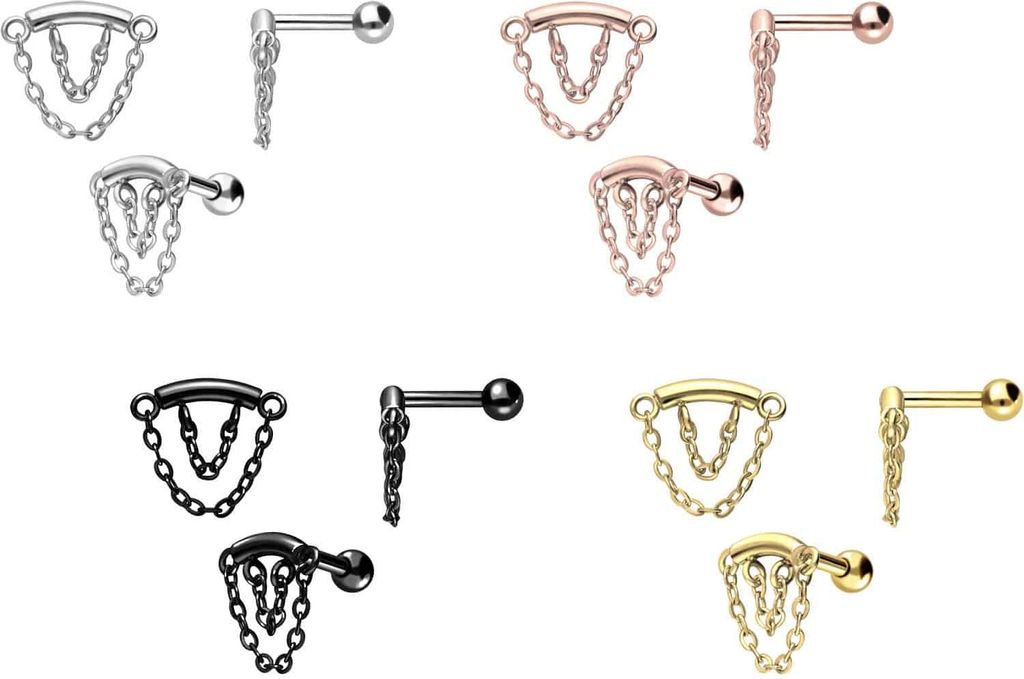 Ohrpiercing Chirurgenstahl Ohrpiercing BOGEN + 2 KETTEN