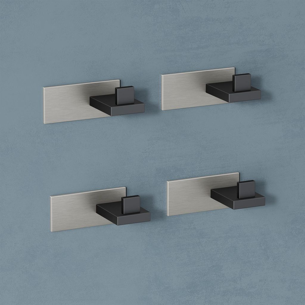 doporro 4 Stück Garderobenhaken Edelstahl, Kleiderhaken Wand Haken, selbstklebend & ohne Bohren Matt schwarz/Nickel gebürstet für Jacken, Handt...