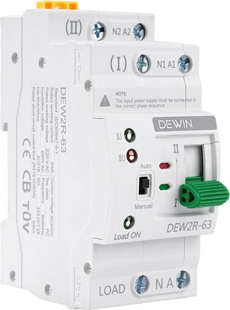 Commutateur électrique 63A automatique avec fixation rail DIN rapide