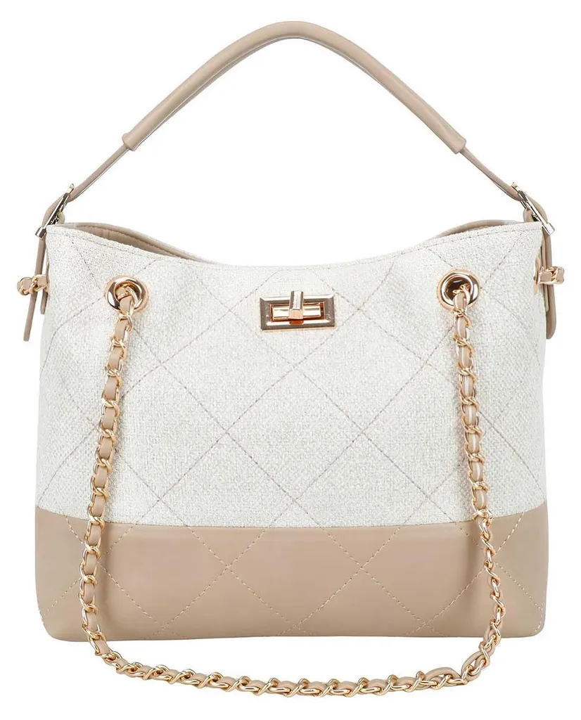 Sac à bandoulière matelassé Gallantry beige avec chaîne dorée chic