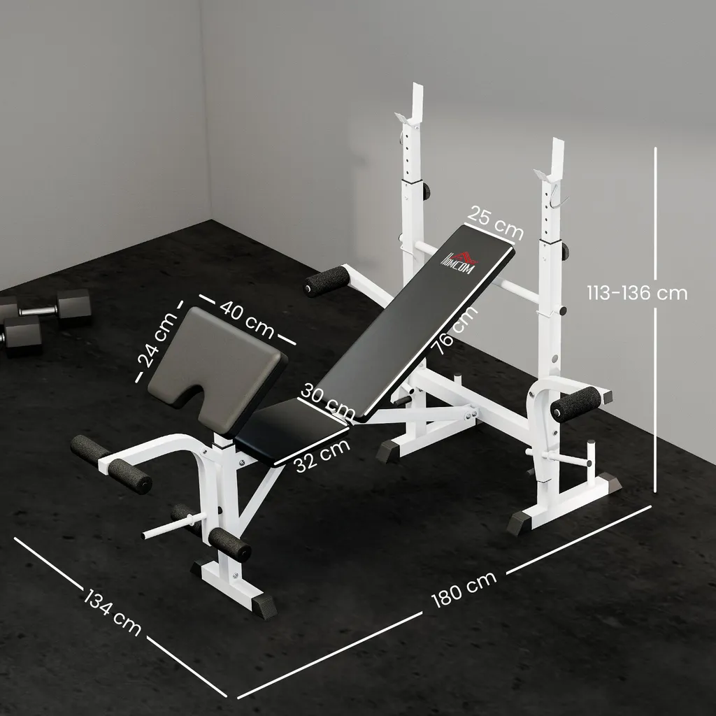 Banc de musculation en acier avec presse jambes et dossier multi-position