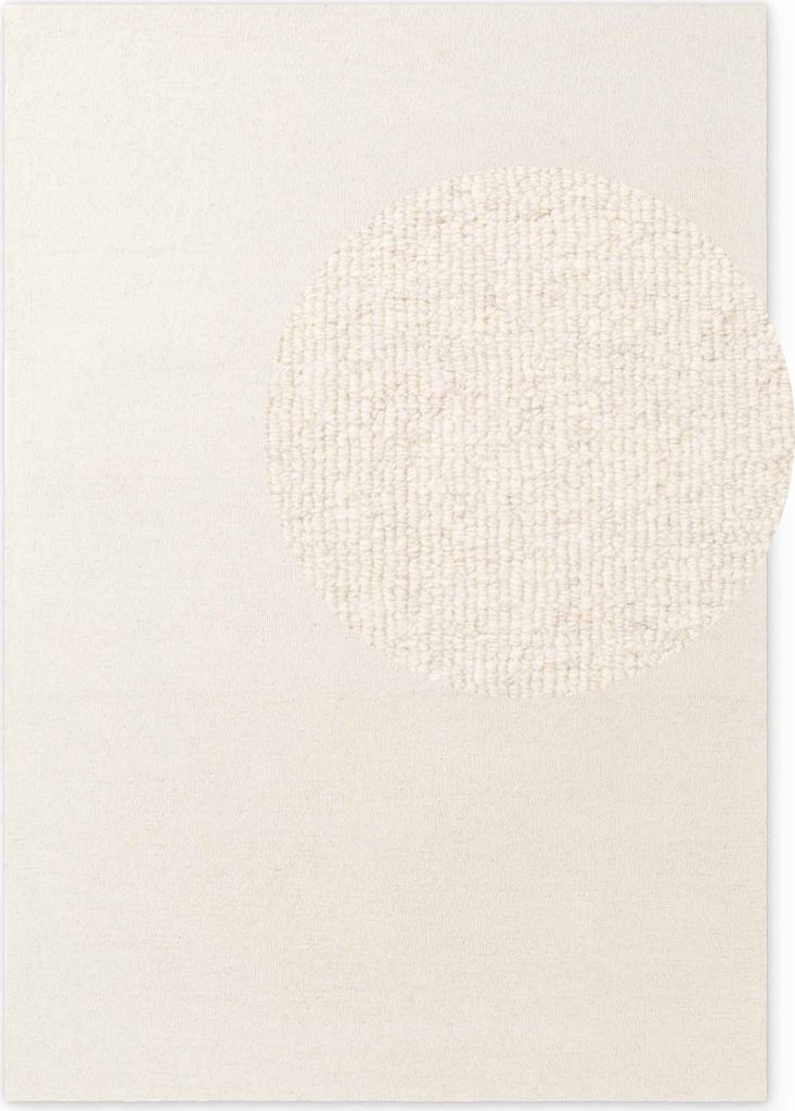 Elle Decoration Puristic Fine Bouclé Wollteppich Knots Natur Weiß