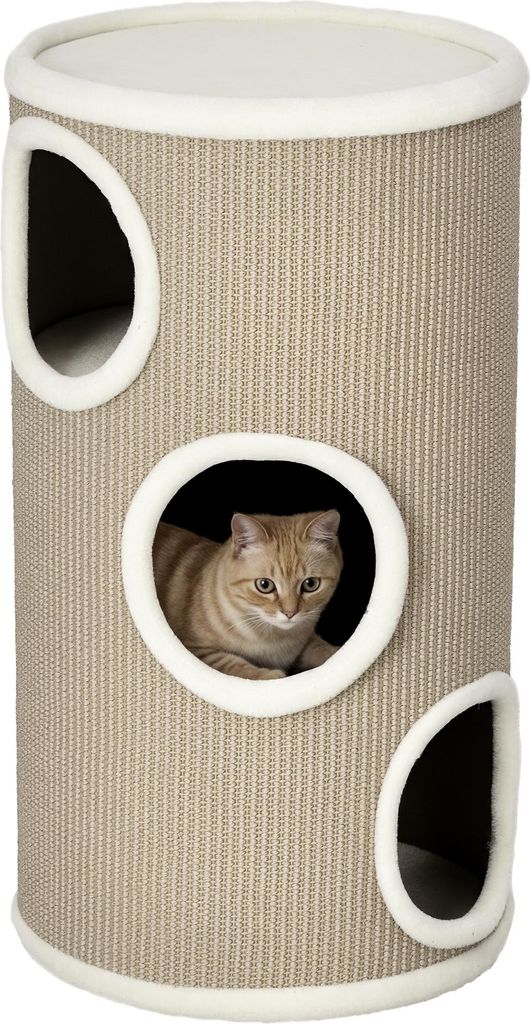 PawHut Kratztonne, Katzenkratzbaum mit 3 Höhlen, Spieltonne Produktbild 