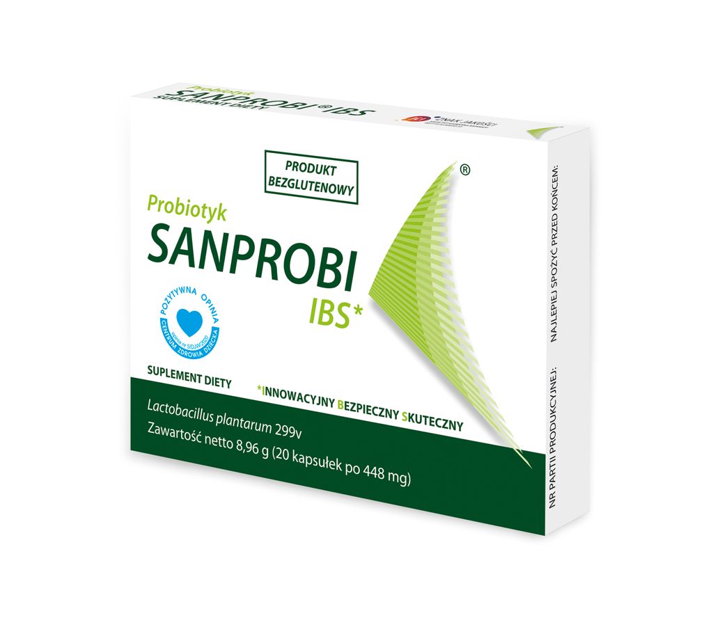 A product box for SANPROBI IBS probiotics.