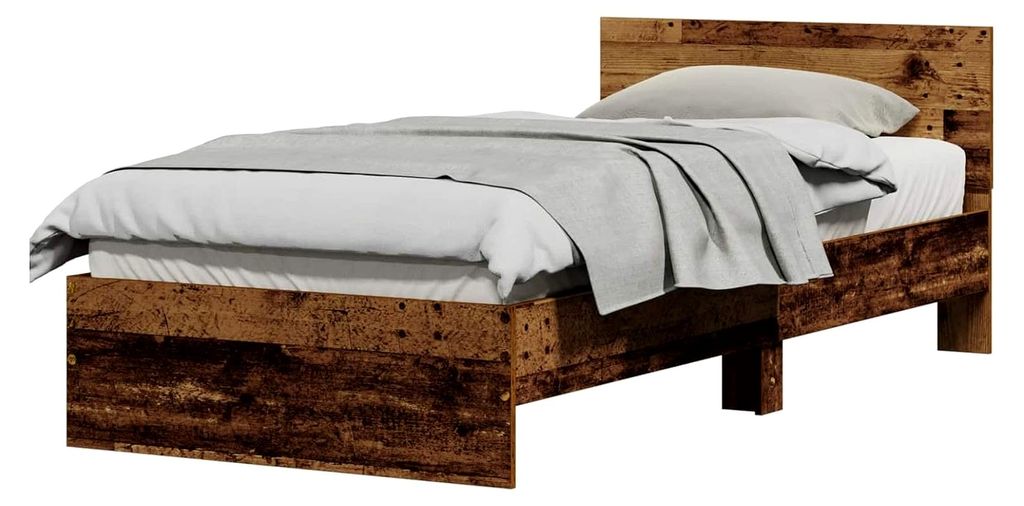 Bettrahmen mit Kopfteil aus Altholz 90 x 190 cm, modernes Schlafzimmermöbel