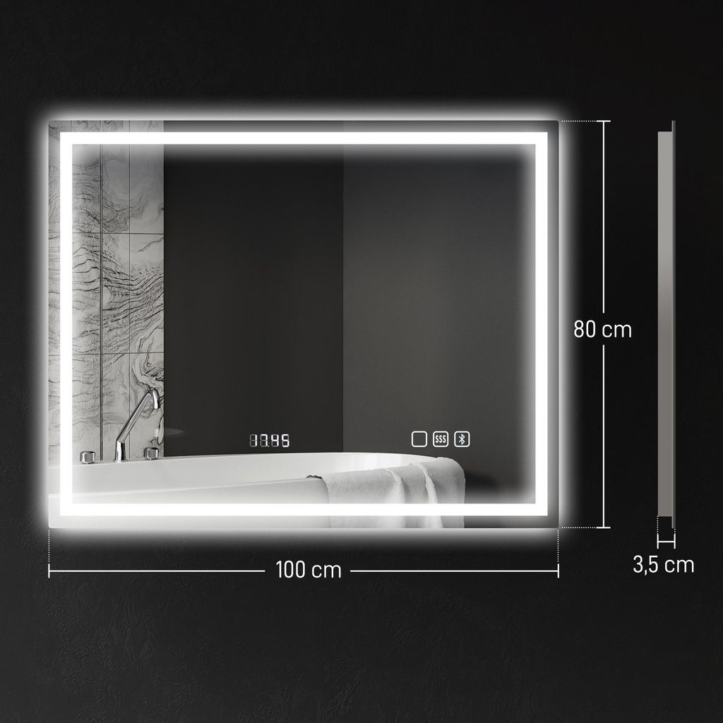 HOMCOM LED-Badezimmerspiegel, Anti-Beschlags-Pad, 3 Produktbild 