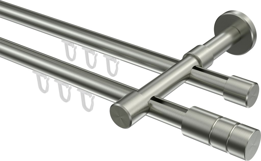 Interdeco Innenlaufstange / Gardinenstange mit Innenlauf Edelstahl-Optik, Typ Sinux Caras (Rillenzylinder), 16 mm Ø 2-läufig, 220 cm