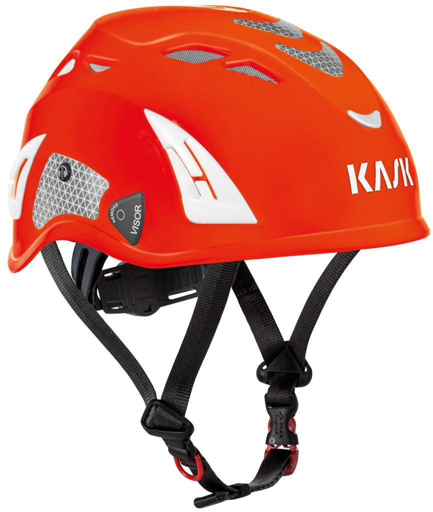 KASK Schutzhelm, Industriekletterhelm Plasma HI VIZ - Arbeitsschutzhelm, Drehrad, Reflexstreifen, EN 397 Farbe:rot