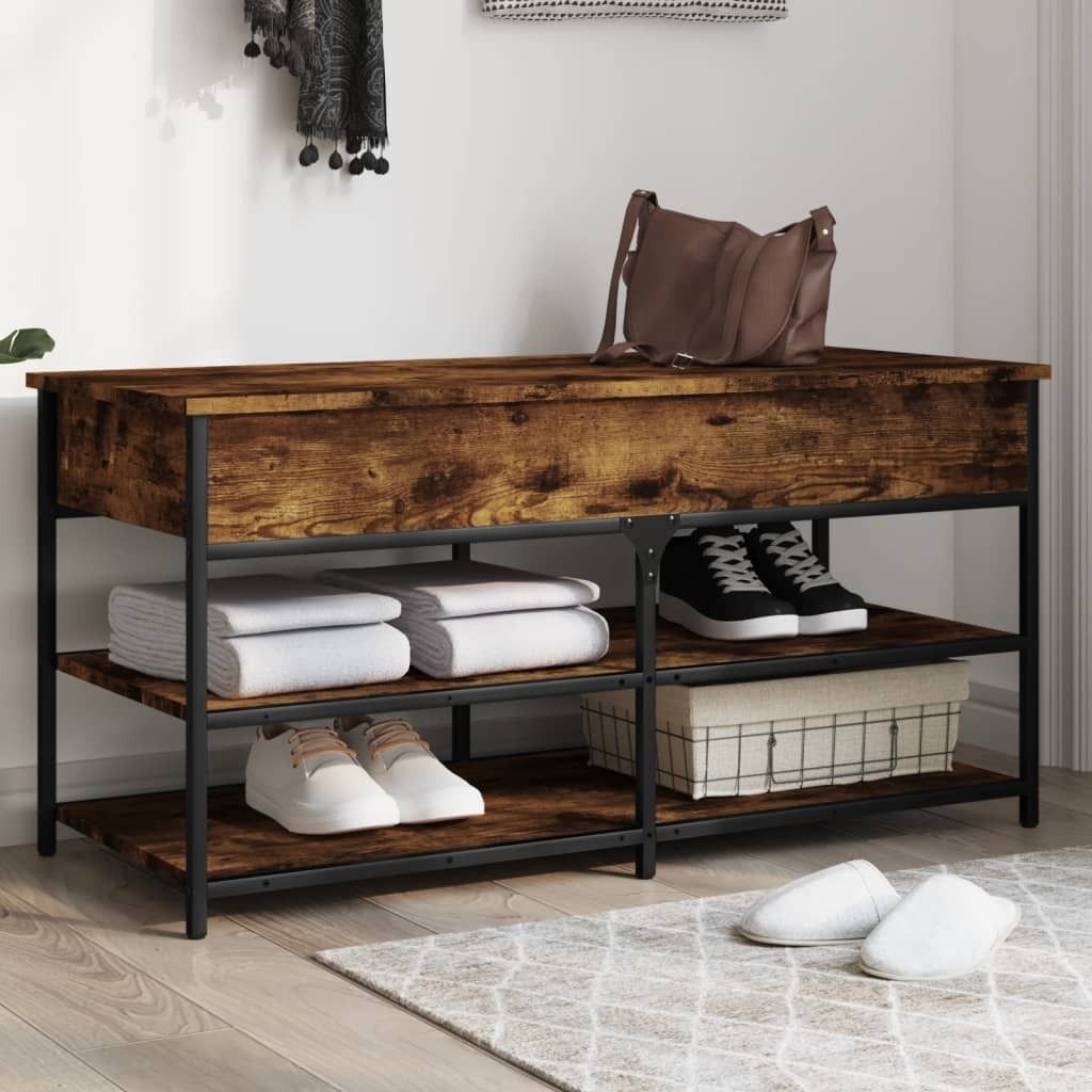 "im Sonderangebot"Sitzbank - modernes Design - Schuhbank für Flur, Wohnzimmer - Räuchereiche 100x42,5x50cm Holzwerkstoff DE269864 - Sitzbänke