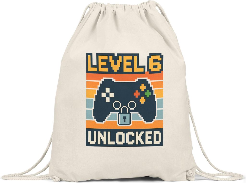 Level 6 Unlocked Turnbeutel Gamer Geschenkidee Kindergeburtstag Junge Mädchen Videospiel 6 Jahre