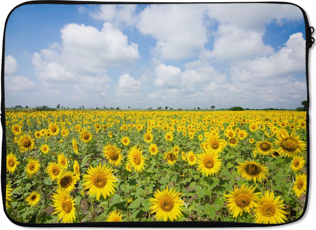 MuchoWow Laptop Hülle 14 ZollSonnenblumen - Blumen - Wolken - Natur - Gelb - Landschaft Laptoptasche - Laptoptasche - Stoßsicher - Schutzhaube