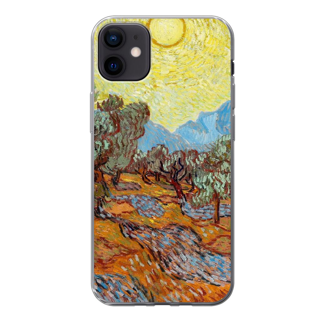 MuchoWow Handyhülle Schutzhülle Hülle für iPhone 12 mini Olivenbäume mit gelbem Himmel und Sonne - Vincent van Gogh Silikon Softcase Handy H...
