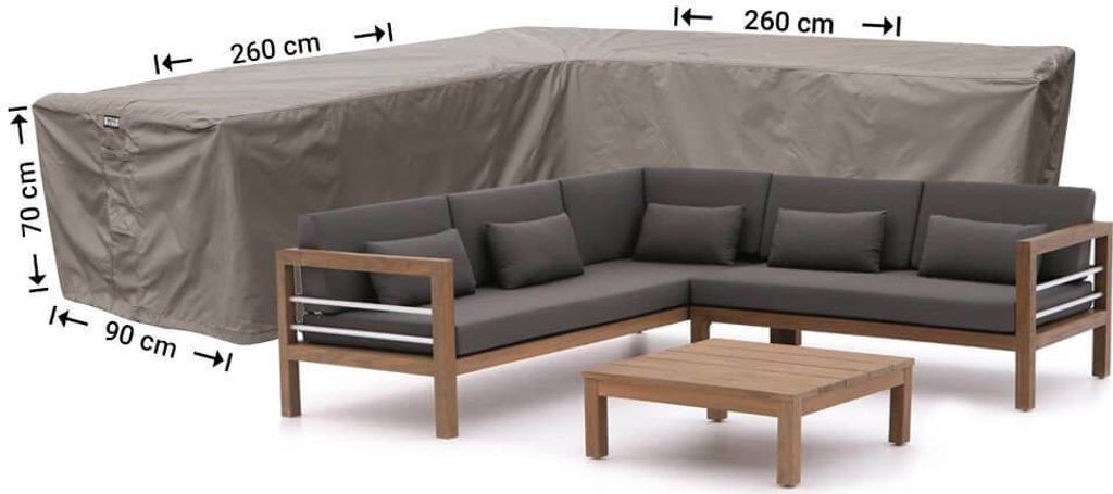 Raffles Covers Loungemöbel Abdeckhaube L-Form 260 x 260 x 90 H: 70 cm | Atmungsaktiv | Wasserdicht | UV-beständig | Elastischer Kordelzug