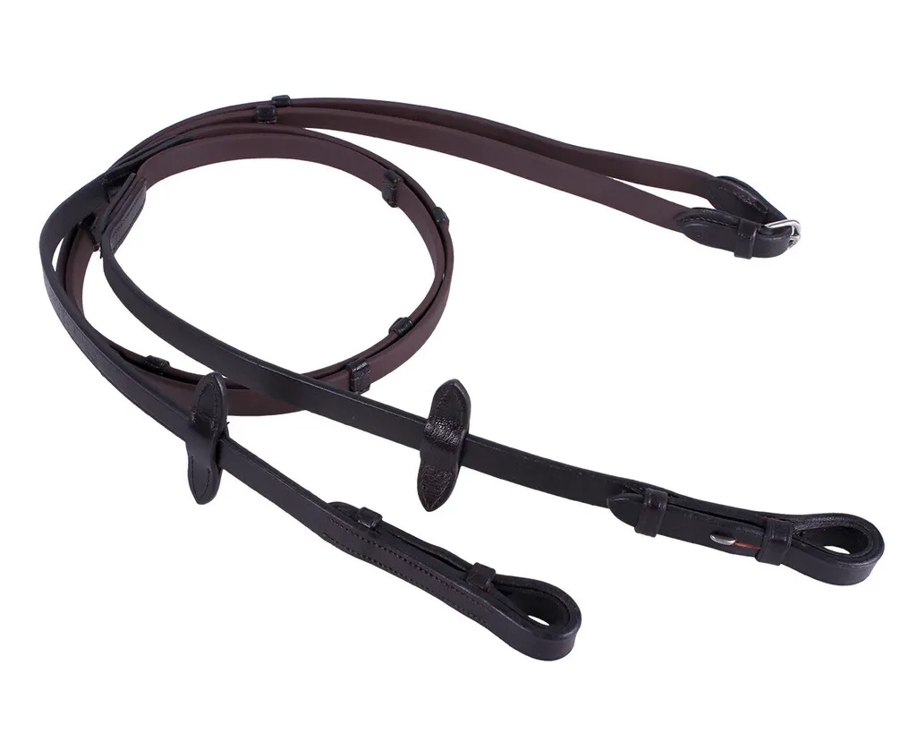 Paire de rênes de bride en Biothane marron avec arrêts - Taille Cheval
