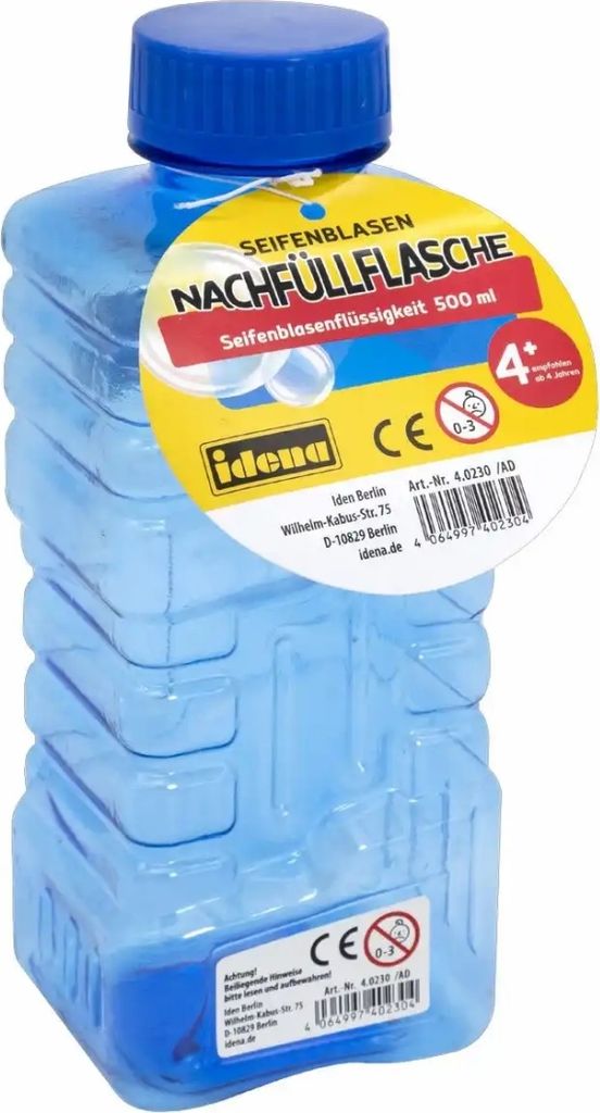 Idena - Seifenblasen Nachfüllflasche, 500 ml Seifenblasenflüssigkeit, für Kinder ab 4 Jahren