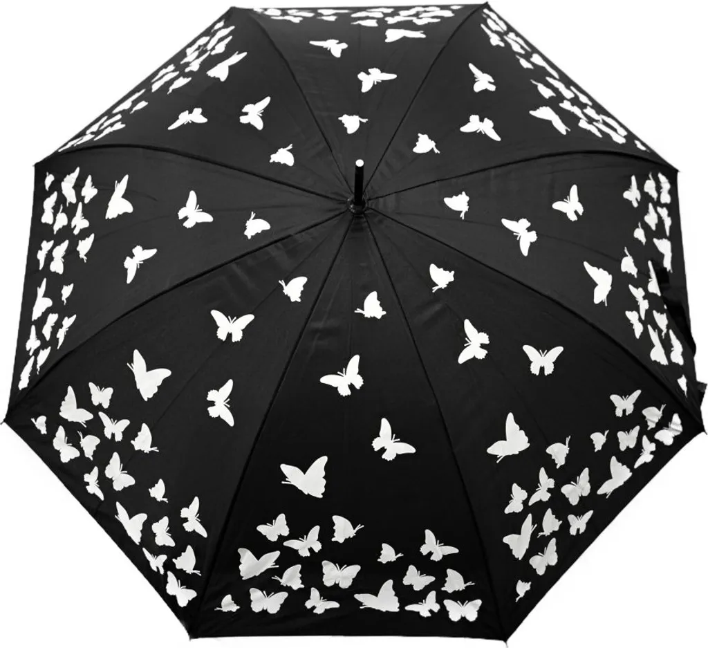 Ombrello Donna Nero Farfalle Colorate - Accessorio Moda Pioggia Ø103