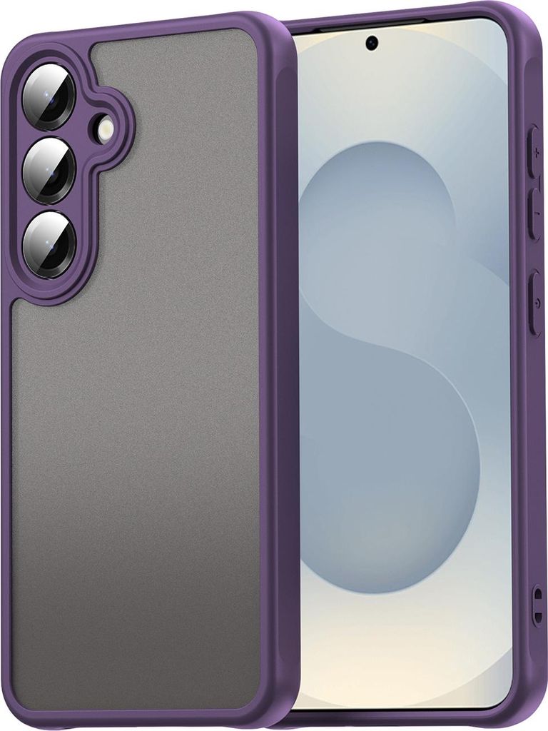 Matt Hülle für Samsung Galaxy S24 mit Kameraschutz, Transluzente Matt Rückseite Stoßfeste Handyhülle Lila