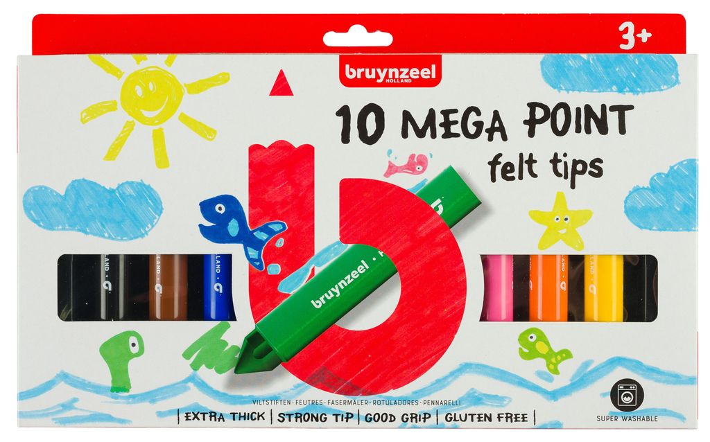 Bruynzeel - Filzstift Kids Mega Point Set mit 10 Farben | 12 Stück