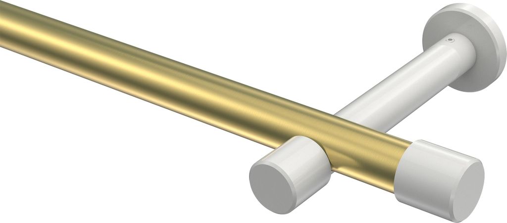 Interdeco Gardinenstange / Vorhangstange Messing-Optik / Weiß, Typ Prestige Santo (Kappe) ohne Ringe, 20 mm Ø 1-läufig, 220 cm