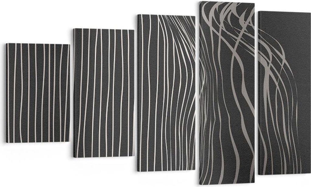 Bild auf Leinwand - Leinwandbild - 5 Teile - Abstraktion Streifen Schwarz und Weiß - 100x60cm Wand Bild Wanddeko Wandbilder Leinwanddruck Bilder W...