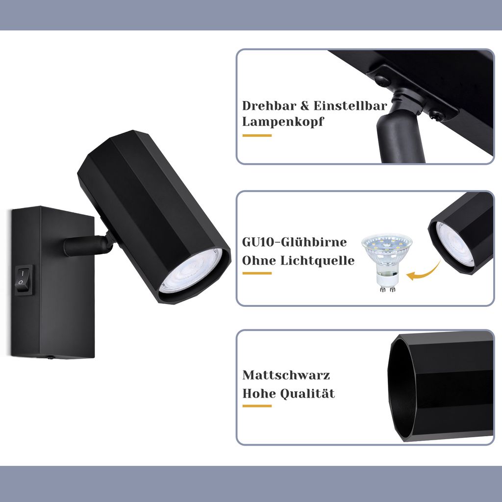 ZMH Wandleuchte innen 1 Flammig Schwarz Wandspots Wandlampe Produktbild 3