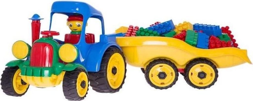 Traktor z przyczepą z klockami