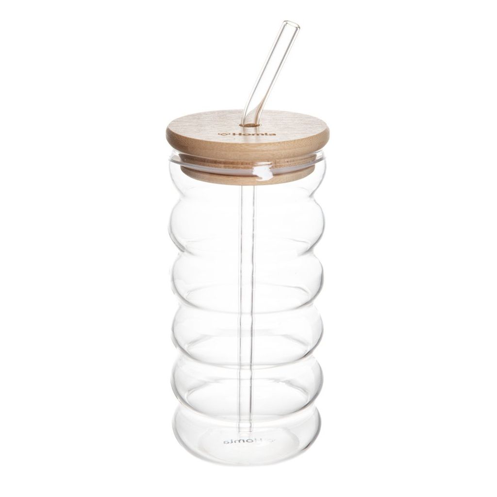 HOMLA BUBBLY SUMMER Glas mit Bambusdeckel und Glasstrohhalm Produktbild 