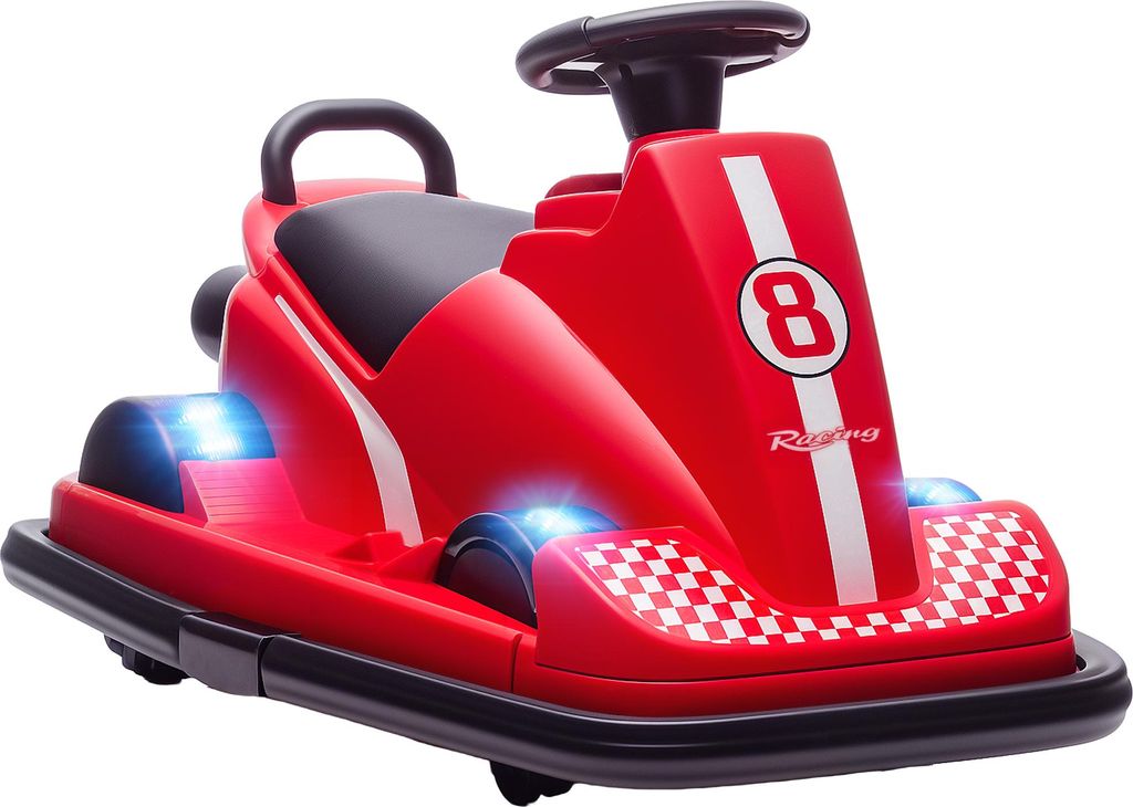 AIYAPLAY 6V Kinder Autoscooter Kinder Elektroauto mit 2 Motor, 360° drehbar Elektrisch Bumper Car mit Hupe LED Musik Sanftstart Lenkradsteuerung