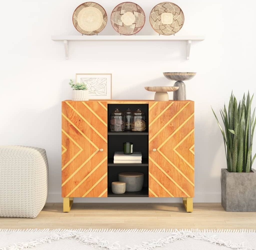 Ankonbej Beistellschrank Braun und Schwarz 90x33,5x75 Massivholz Mango