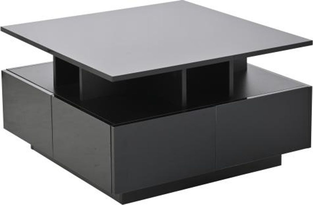 Couchtisch 70x70x40 cm Schwarz Hochglanz LED Licht 4 Schubladen Geometrisches Design Sofatisch Beistelltisch Kaffeetisch Wohnzimmertisch Teetisch