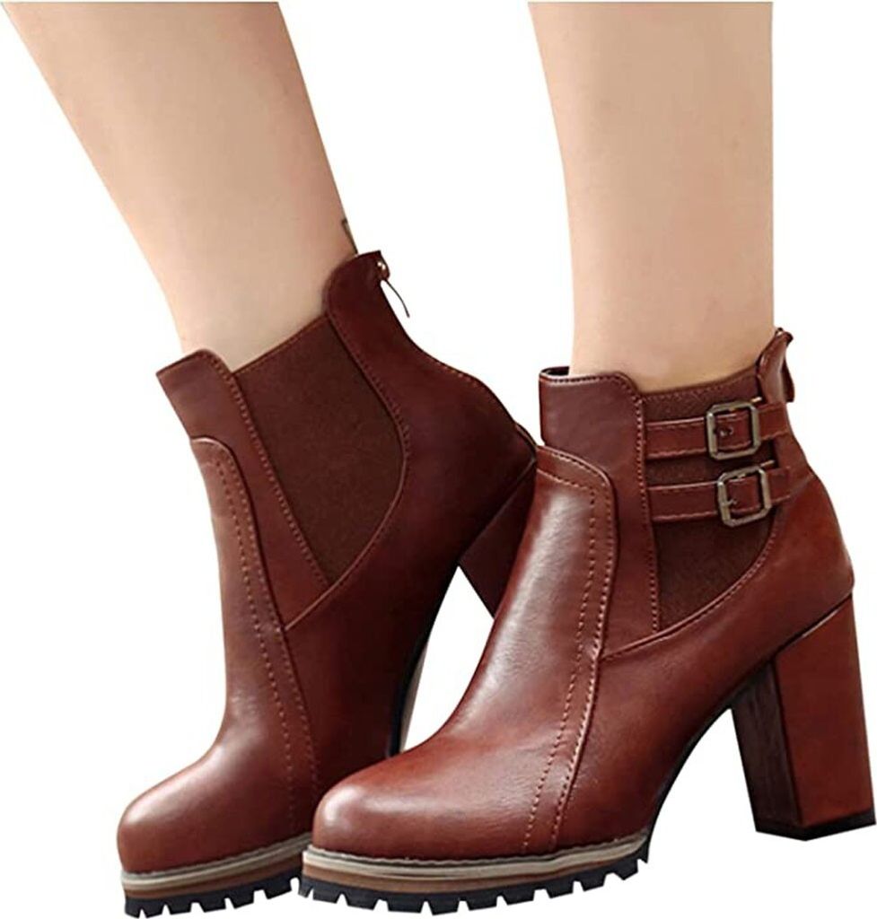 ASKSA Damen Klassische Stiefeletten Blockabsatz Stiefelette, Braun, Größe: 42