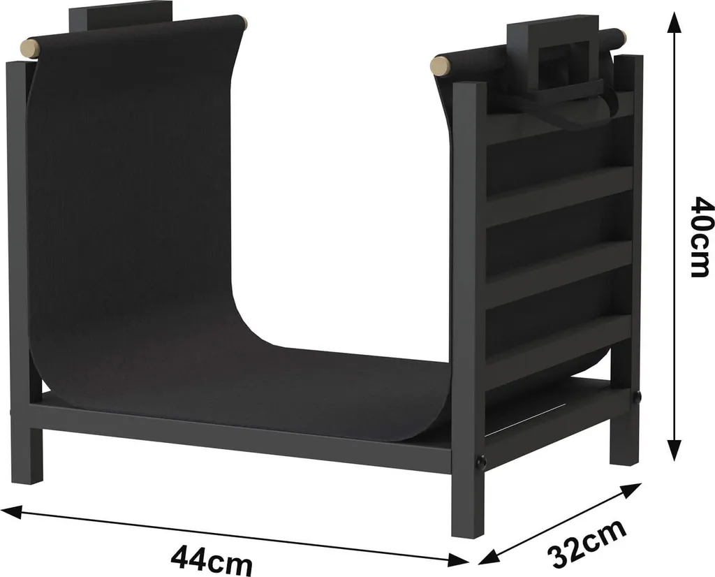 DanDiBo Étagère à bois de cheminée 45 cm noir avec sac de transport 96466