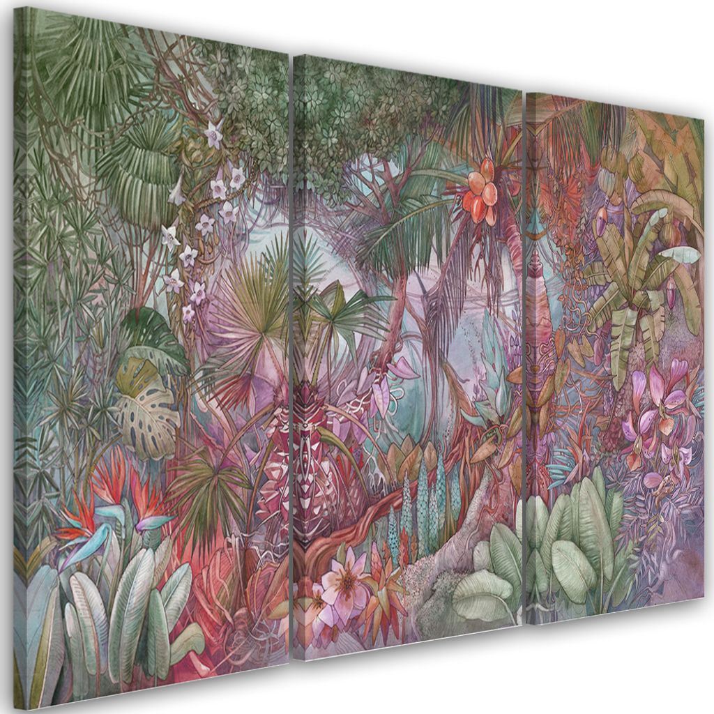 Triptychon auf leinwand tiefer dschungel 150x100 cm Feeby grün wandbild bereit zum aufhängen