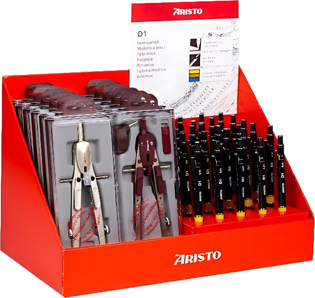 Aristo Profi Schnellverstellzirkel + D1 Pen Display 12x Zirkel, 30x D1-Pen sort.