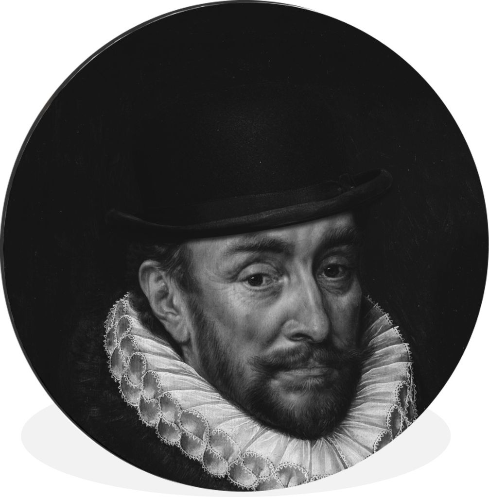 MuchoWow Aluminium Wandkreis Porträt von Wilhelm I. - Adriaen Thomasz - Schwarz und Weiß Ø 30 cm Wanddeko Modern Wohnzimmer - Wand Bild - Wohn...