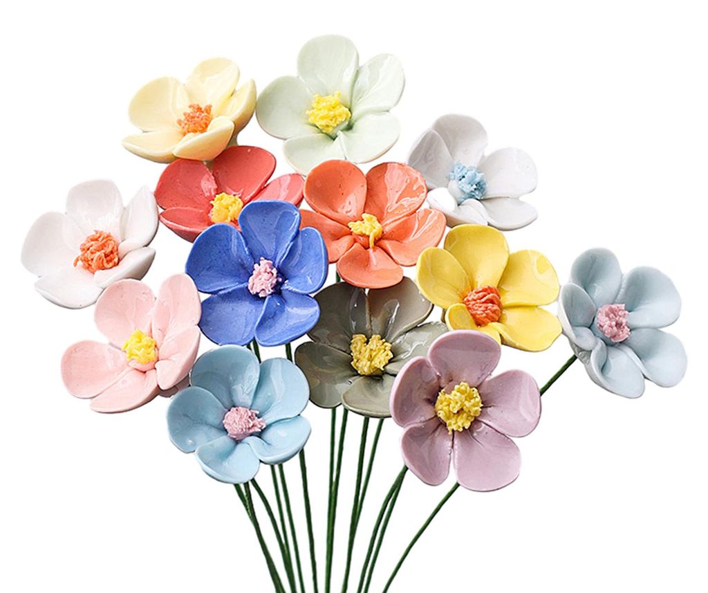 Handgefertigte, realistische, bunte Keramik-Simulationsblume mit Stiel, künstliche Blume zur DIY-Vasendekoration
