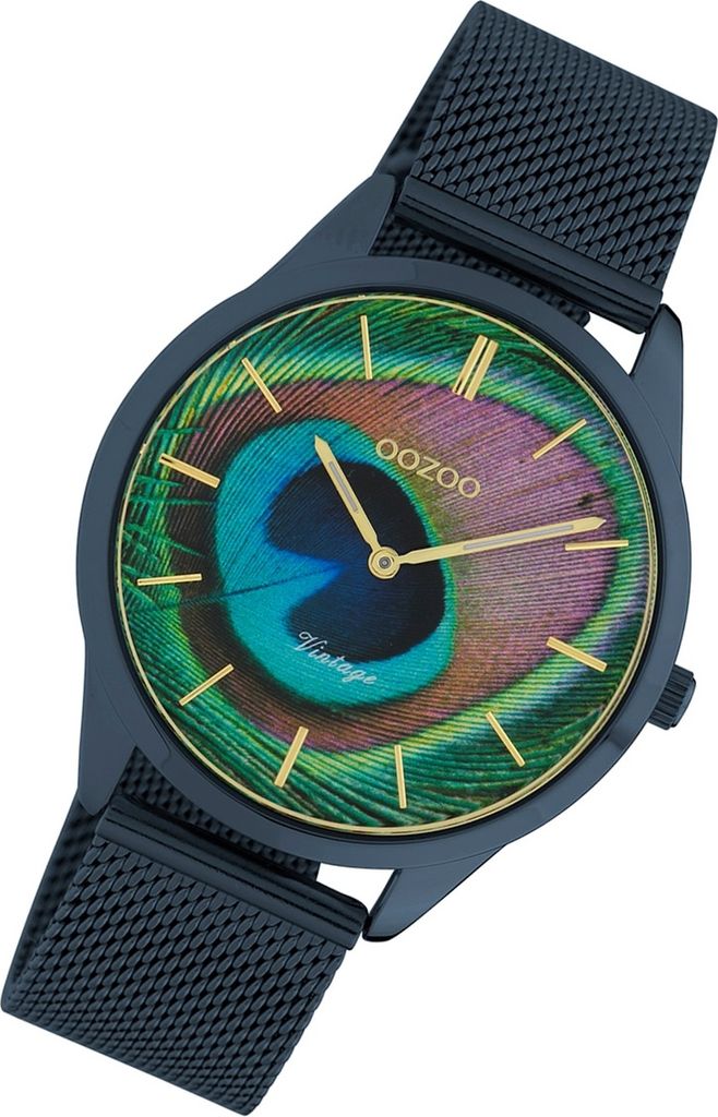 Oozoo Armbanduhr blau Edelstahl C10252 Vintage Series Damen Analog-Uhr UOC10252