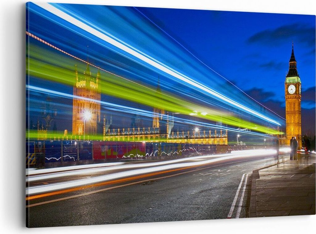Bild auf Leinwand - Leinwandbild - London Parlamentsgebäude Big ben - 120x80cm - Wand Bild - Wanddeko - Leinwanddruck - Bilder - Kunstdruck - Lein...