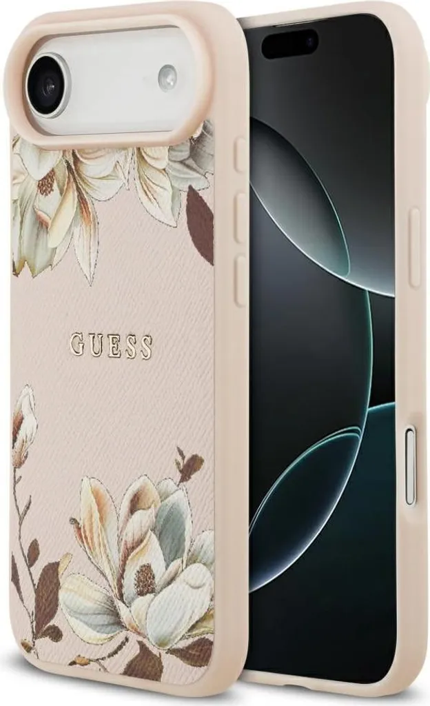 Etui Guess Grained Flowers Classic Logo Magsafe Na Iphone Air - Różowe