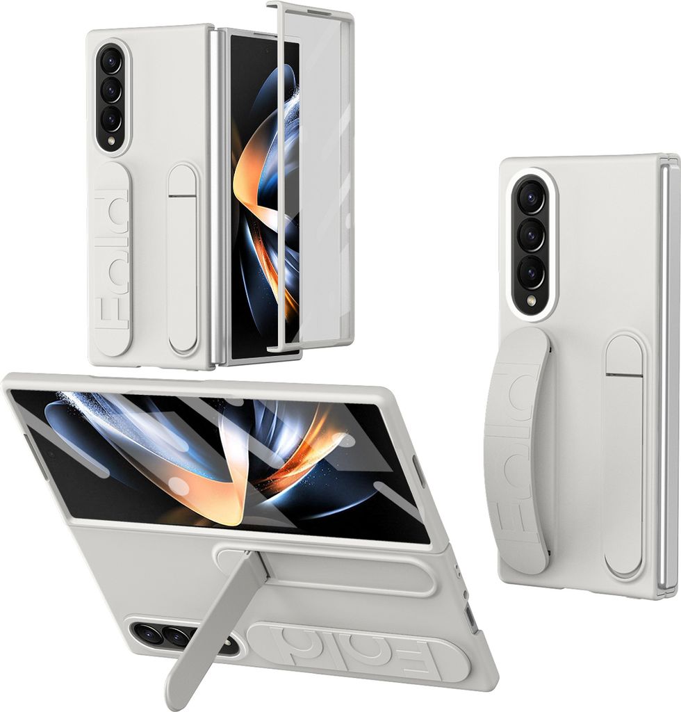 Hülle für Samsung Galaxy Z Fold 4 5G Vertikale Armbandtasche mit Eingebautem Displayschutz, Griffring, Ständer, Kameraschutz Handyhülle Blau