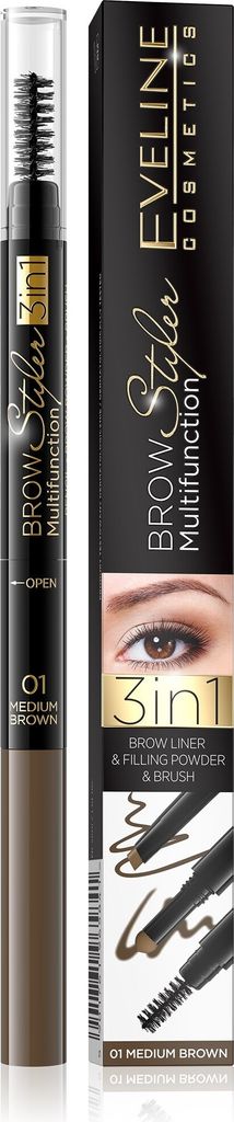 Eveline Cosmetics Brow Styler – langanhaltender, mattierender Augenbrauenstift, Farbton 01 - medium brown