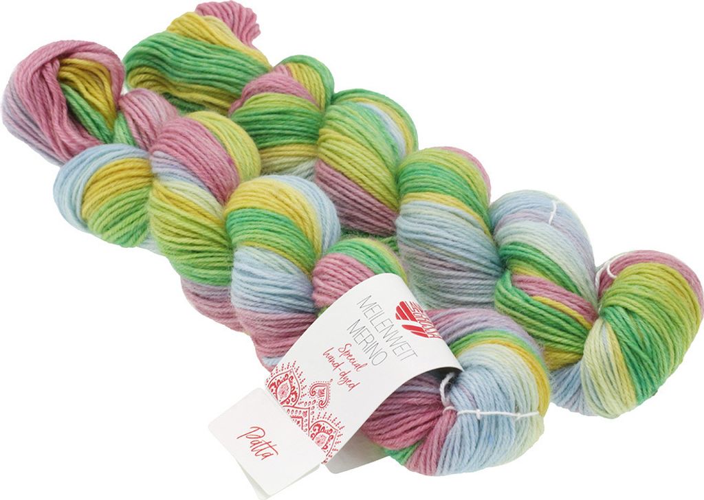 Lana Grossa - Meilenweit 50g Merino Hand-Dyed Special 0226 beere graublau ockergelb jade