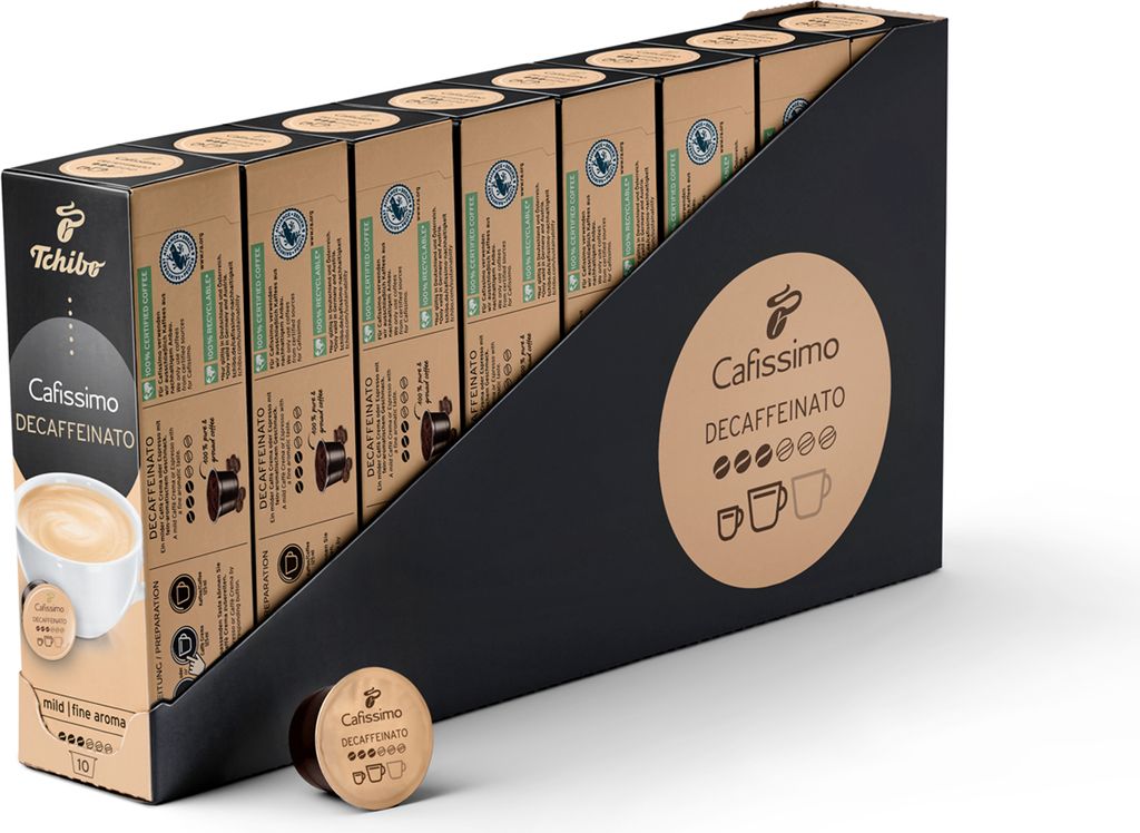 Tchibo Cafissimo Vorratsbox Caffè Crema entkoffeiniert Kaffeekapseln, 80 Stück – 8x 10 Kapseln (Kaffee, mild mit feinem Aroma), nachhaltig & fa...