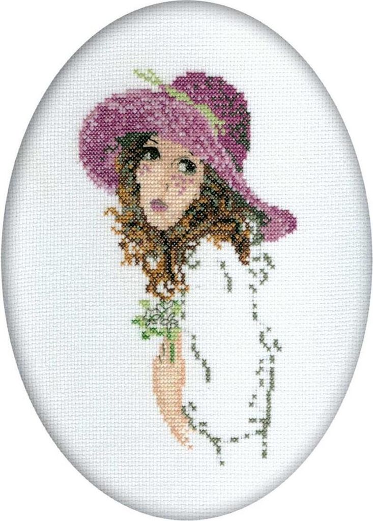 RTO Kreuzstich Set "Dame mit dem Blumenstrauß" R292, Zählmuster, 9x14 cm