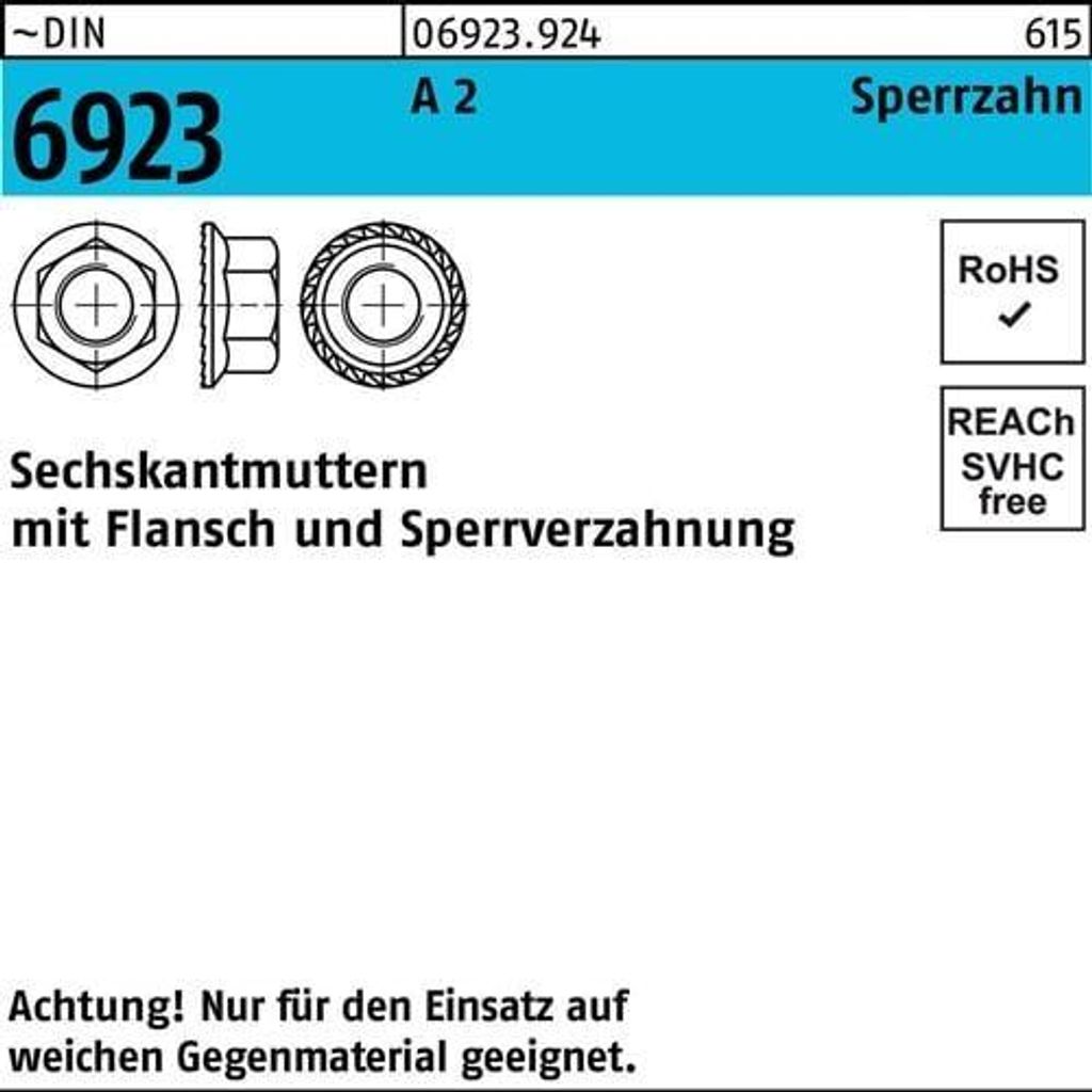 Reyher Sechskantmuttern DIN 6923 A 2 M 4 A 2 (500 Stück)