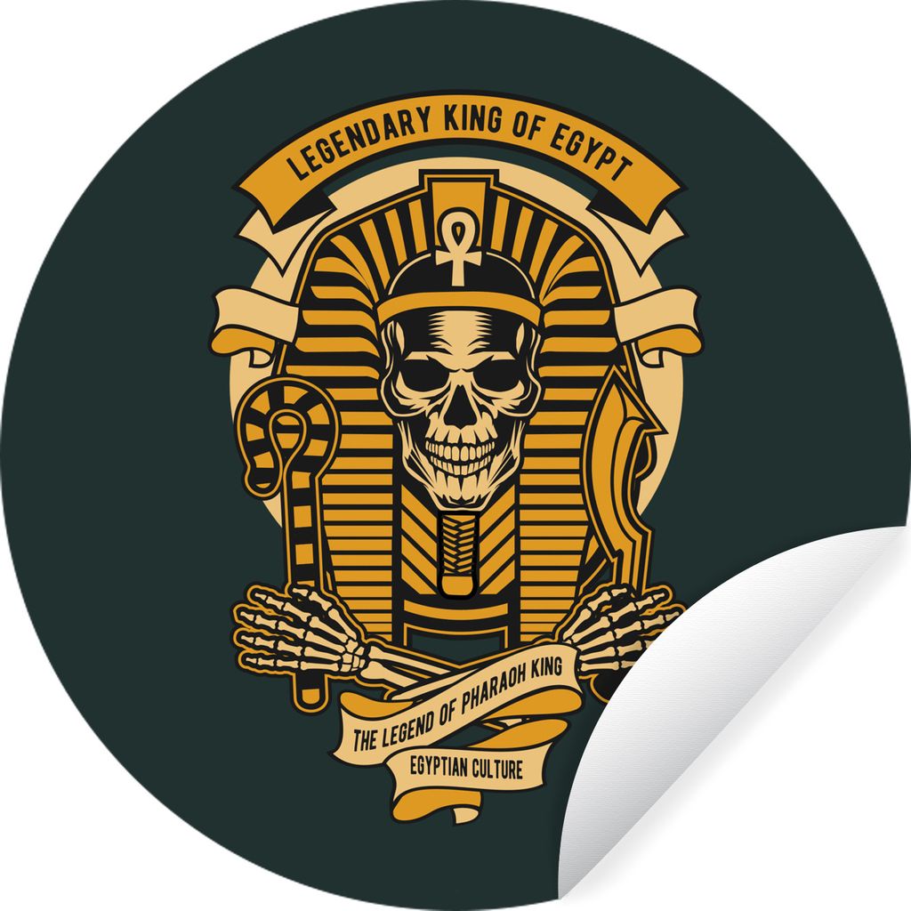 MuchoWow Runde Wandtattoo - Wandsticker Tapete Aufkleber Pharao - Skelett - Ägypten - Retro Ø 80 cm Selbstklebend und Repositionierbar - Wandau...