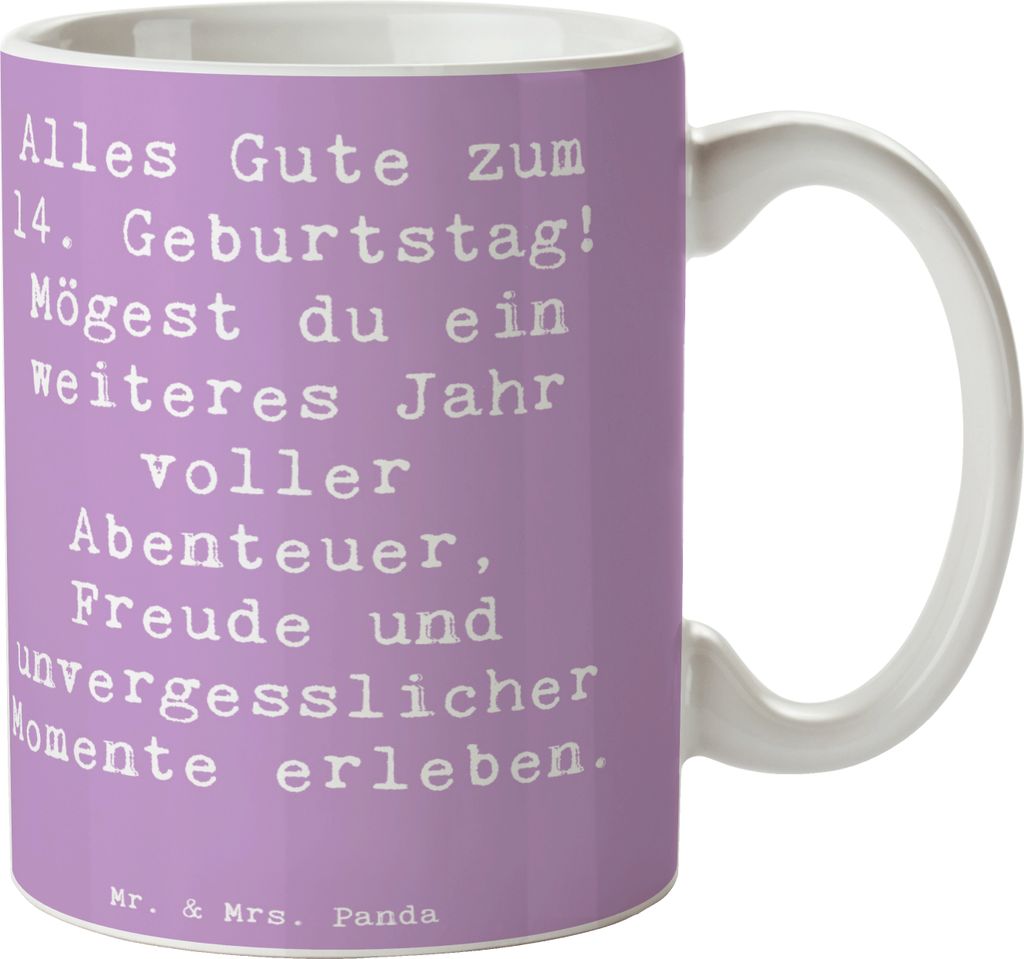 Mr. & Mrs. Panda Kaffeetasse Spruch 14. Geburtstag - Lavendeltraum - Geschenk, Meilenstein, Geschenkidee, kostbares, kaffeebecher keramik, Happy Bi...