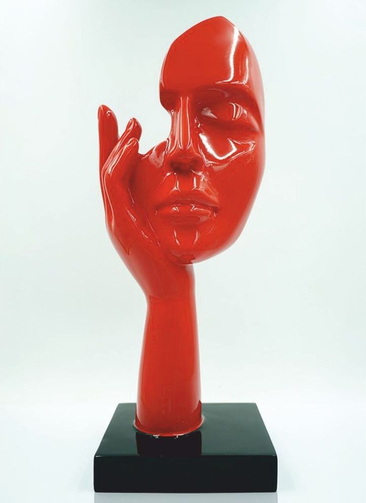 Casa Padrino Deko Skulptur Rot / Schwarz H. 50 cm - Büro Deko